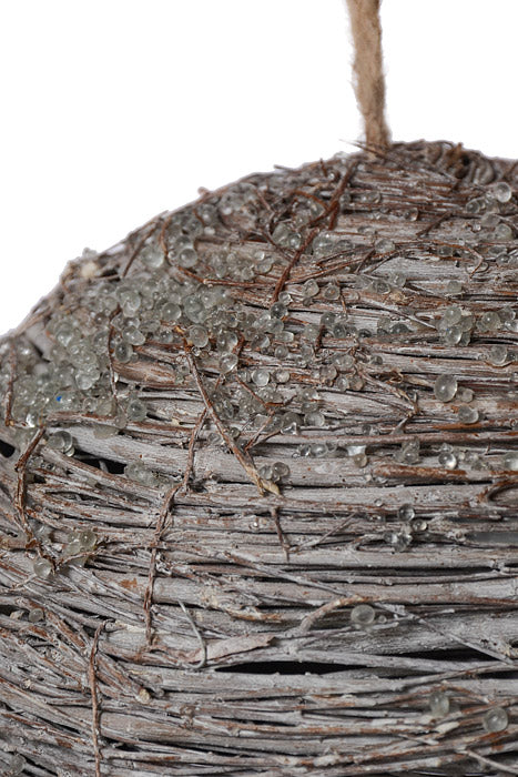 9.5" Iced Twig Ball Ornament White Washed