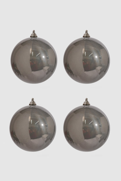 4" Plastic Ball Ornament Pewter Pkg/4