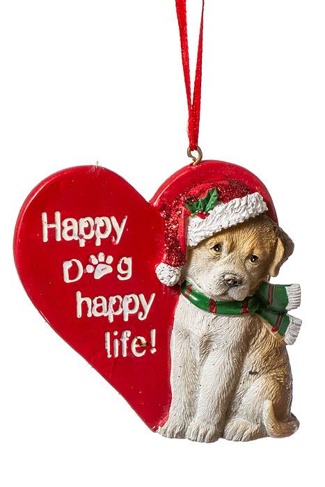 3" Rsn Happy Dog Ornament Red/green