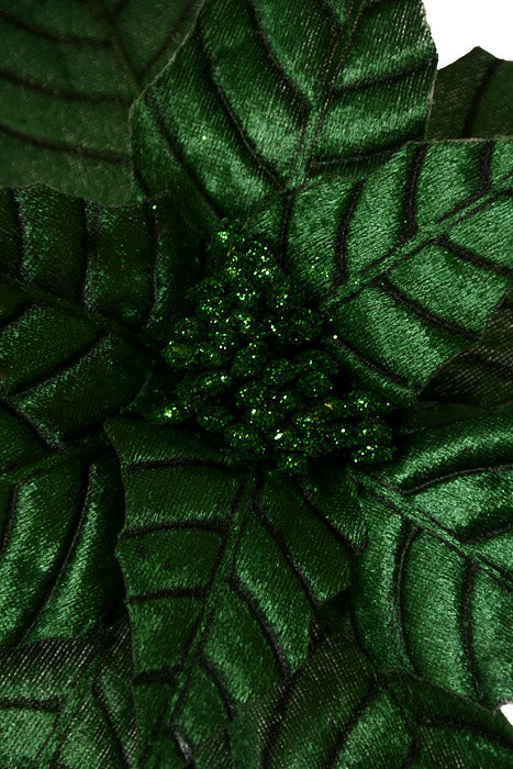 24" Metallic Veined Poinsettia Stem Emerald