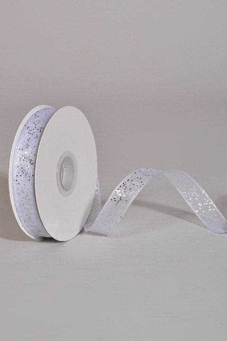 5/8" X 25Yds Wired Sparkle Sheer Ribbon White/Silver