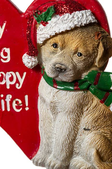3" Rsn Happy Dog Ornament Red/green