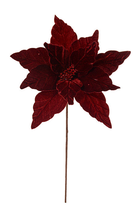 24" Velvet Glitter Center Poinsettia Stem Burgundy