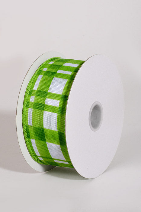 1.5" x 10Yds Wired Watercolor Tuttola Ribbon Plaid Green