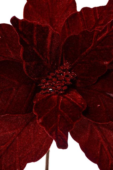 24" Velvet Glitter Center Poinsettia Stem Burgundy