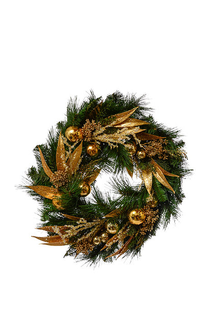 24" Glitter Ball Berry Pine Wreath Gold/Green