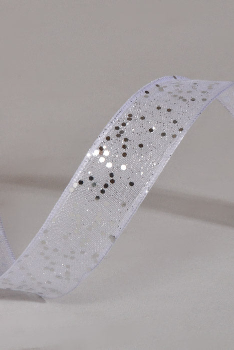 5/8" X 25Yds Wired Sparkle Sheer Ribbon White/Silver