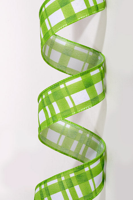 1.5" x 10Yds Wired Watercolor Tuttola Ribbon Plaid Green