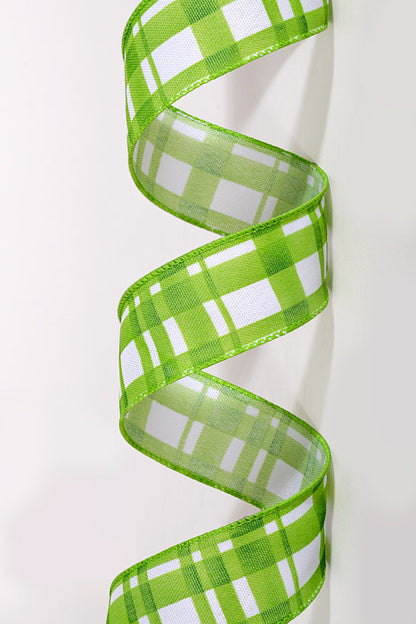 1.5" x 10Yds Wired Watercolor Tuttola Ribbon Plaid Green