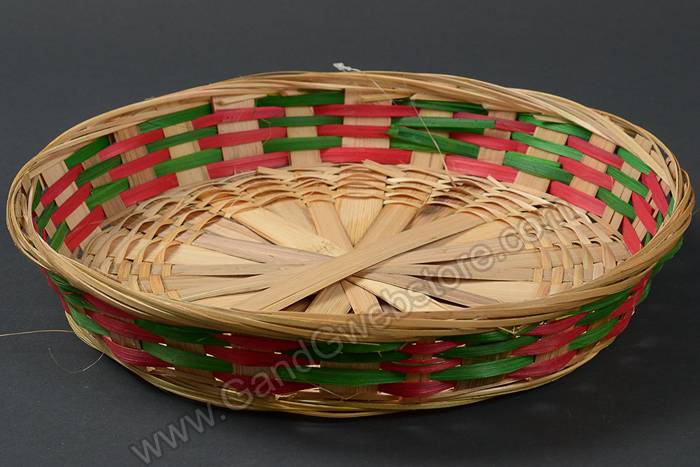 13" Round Bamboo Basket Natural/red/green