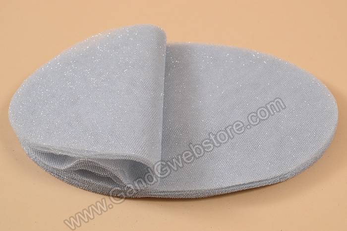 9" Round Tulle W/glitter Silver Pkg/50