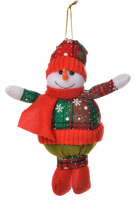 7" Stuffed Snowman Ornament Red/Green