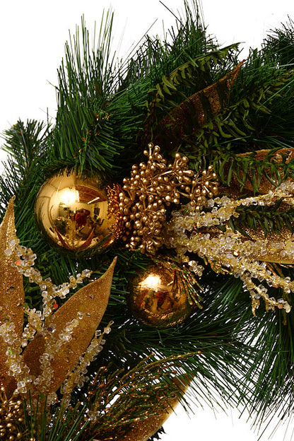 24" Glitter Ball Berry Pine Wreath Gold/Green