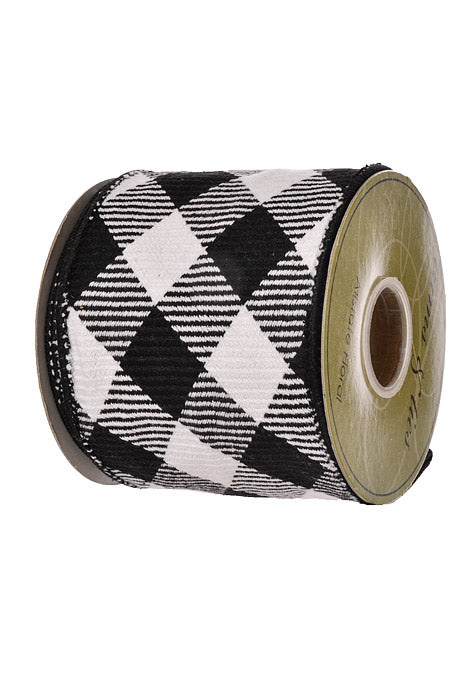 4" X 5Yds Wired Ribbon Black/White