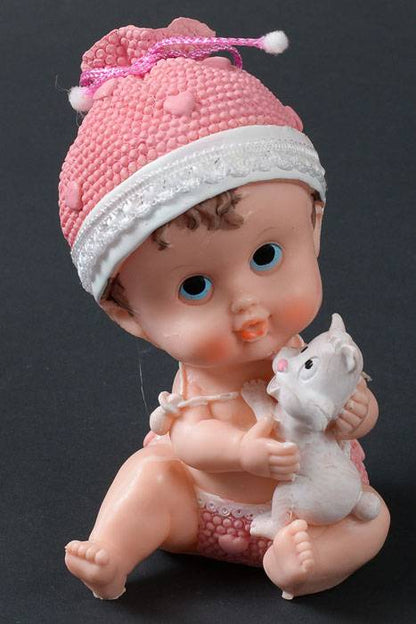 6.5" Ceramic Baby Girl W/kitten Pink