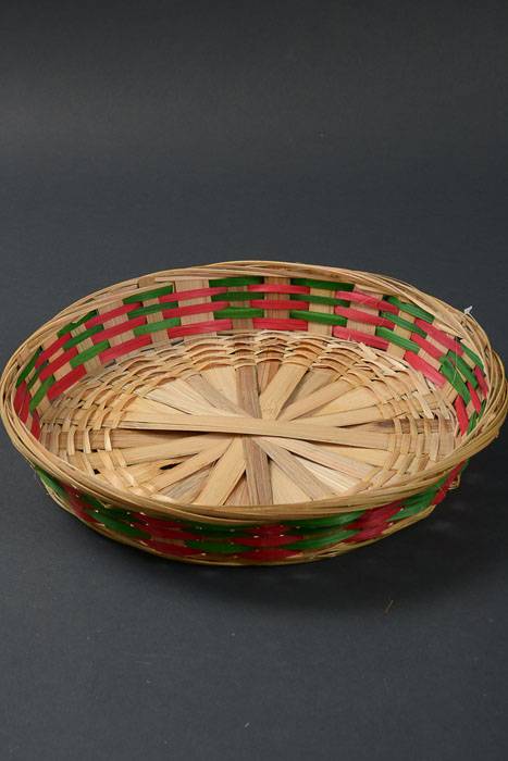 13" Round Bamboo Basket Natural/red/green