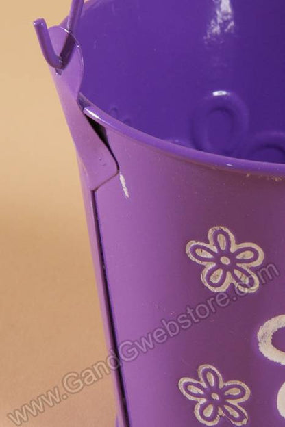 3.5" X 4" Bucket W/flowers Purple