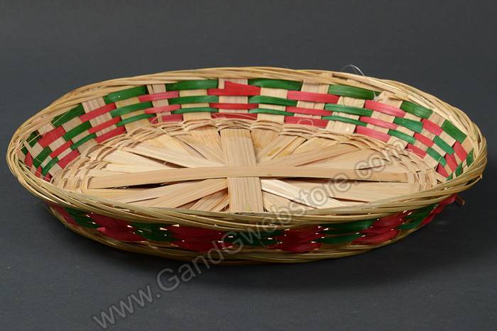 14.5" Round Bamboo Baskets Natural/red/green
