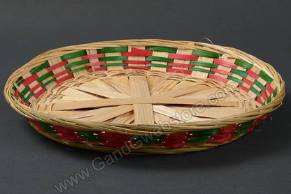 14.5" Round Bamboo Baskets Natural/red/green