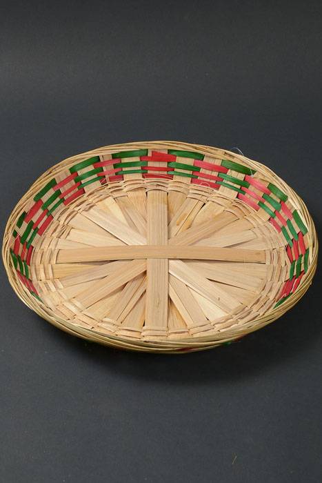 14.5" Round Bamboo Baskets Natural/red/green