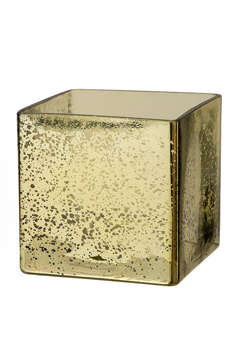 4" X 4" X 4" Square Glass Vase Mercury Gold