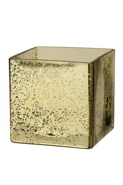 4" X 4" X 4" Square Glass Vase Mercury Gold