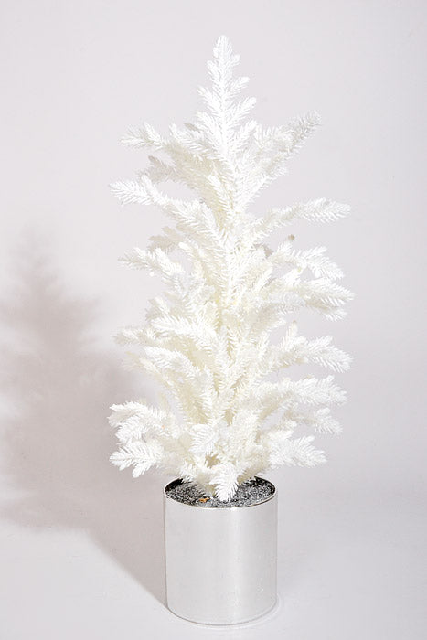 20" Artificial Juniper Pine With Silver Pot White