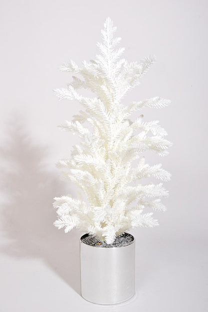 20" Artificial Juniper Pine With Silver Pot White