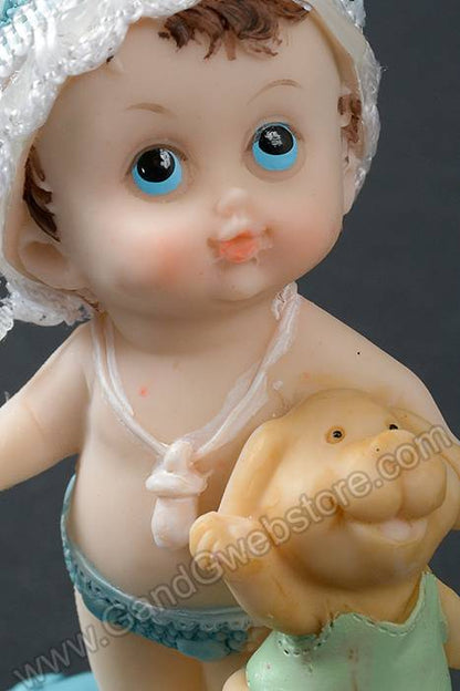 4" Ceramic Baby Boy W/puppy Blue