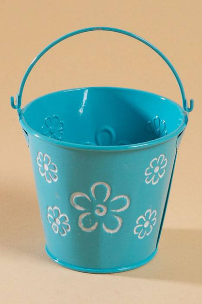 3.5" X 4" Bucket W/flowers Turquoise