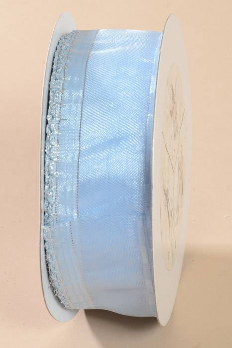 1.5" X 25yds Side Pull Bow W/silver Trim Light Blue