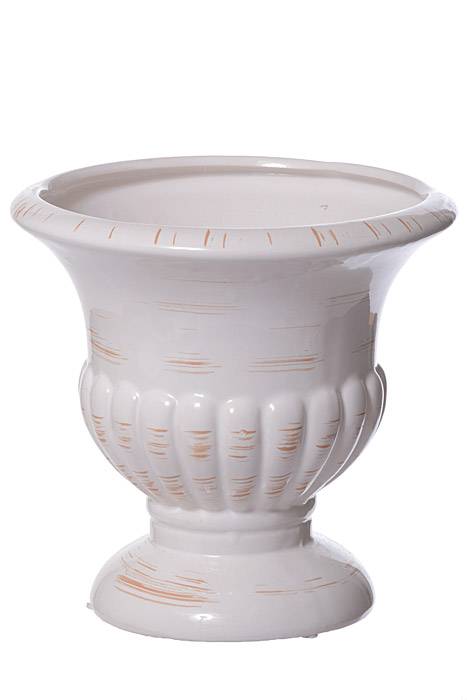 8" Round Bisque Urn Antique White