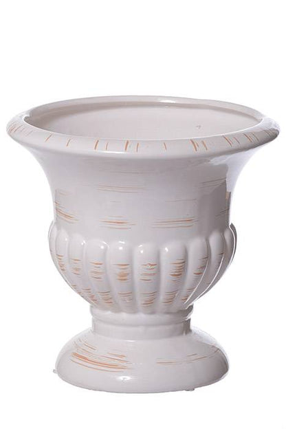 8" Round Bisque Urn Antique White