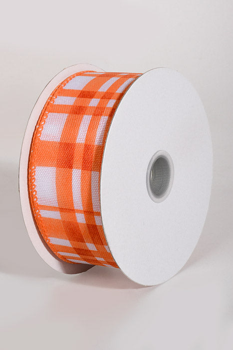 1.5" x 10Yds Wired Watercolor Tuttola Ribbon Plaid Orange