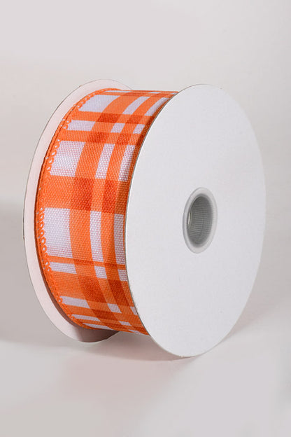 1.5" x 10Yds Wired Watercolor Tuttola Ribbon Plaid Orange