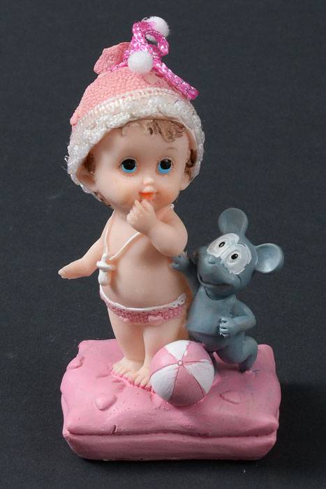4.5" Ceramic Baby Girl W/mouse Pink