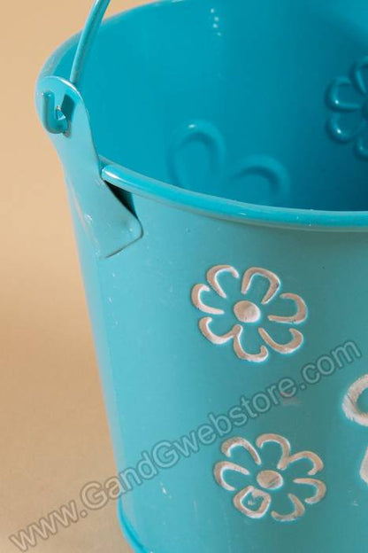 3.5" X 4" Bucket W/flowers Turquoise