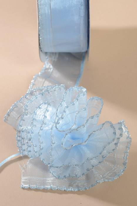 1.5" X 25yds Side Pull Bow W/silver Trim Light Blue