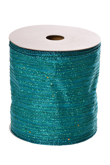 4" x 10Yds Wired Twinkling Ribbon Turquoise