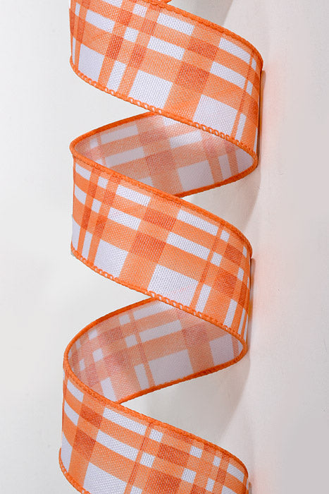 1.5" x 10Yds Wired Watercolor Tuttola Ribbon Plaid Orange