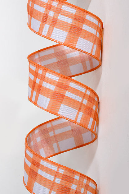 1.5" x 10Yds Wired Watercolor Tuttola Ribbon Plaid Orange