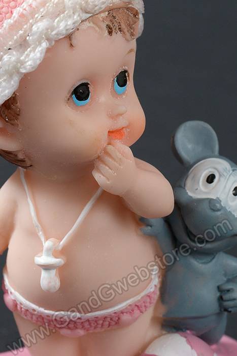 4.5" Ceramic Baby Girl W/mouse Pink
