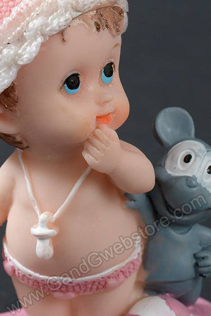 4.5" Ceramic Baby Girl W/mouse Pink