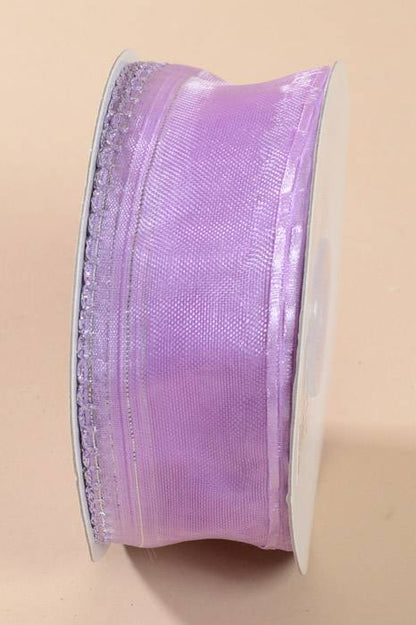 1.5" X 25yds Side Pull Bow W/silver Trim Lavender
