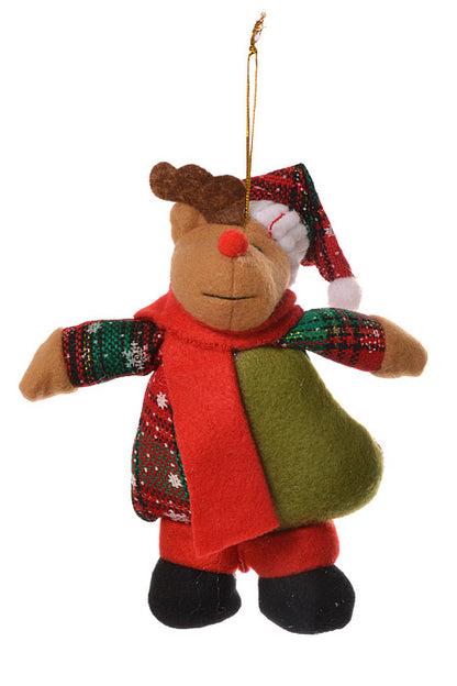 6.5" Stuffed Reindeer Ornament (Red/Green)