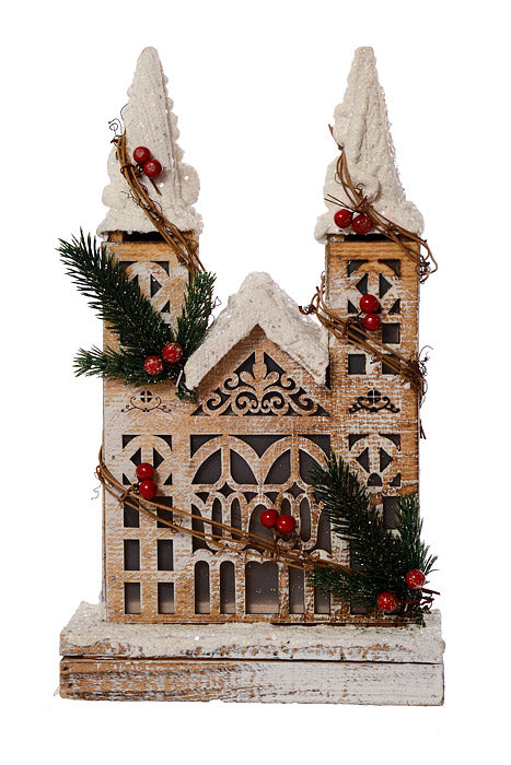 13" Wooden House With Light White