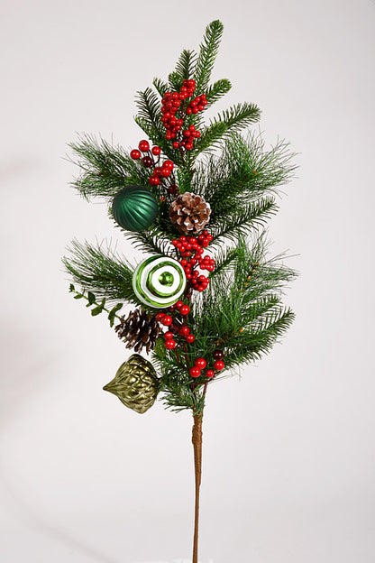 30" Pinecone Ball Berry Pick Green/Red