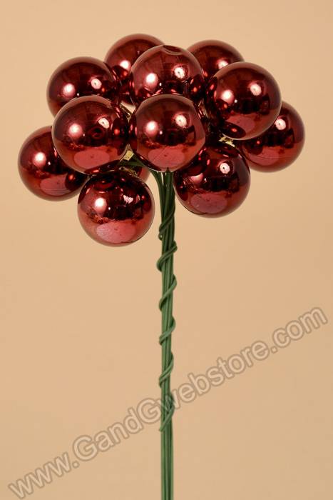 20mm Shiny Stem Ball W/wire Burgundy Pkg/12