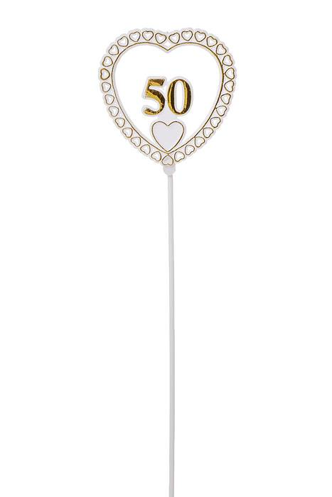 50 Heart Sign W/stick Gold/white Pkg/12