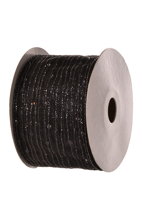 2.5" X 10Yds Wired Twinkling Ribbon Black
